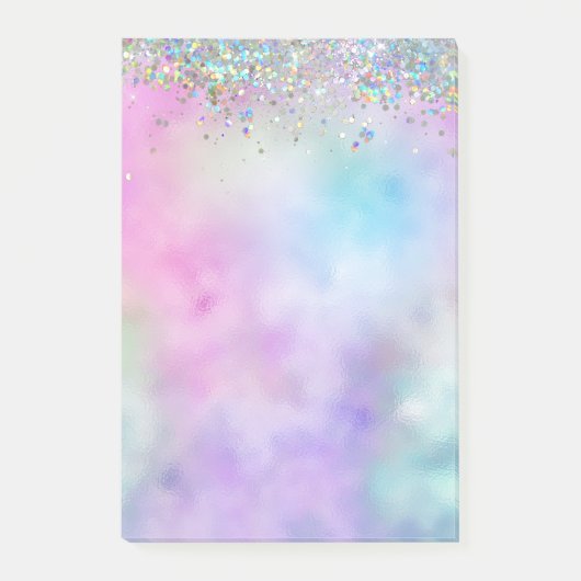 Holografische Glitter Regenboog Pastels Monogram Post-it® Notes (Voorkant)