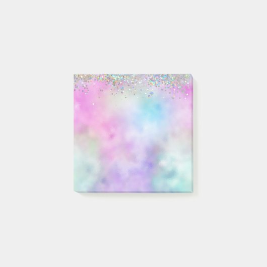 Holografische Glitter Regenboog Pastels Monogram Post-it® Notes (Voorkant)