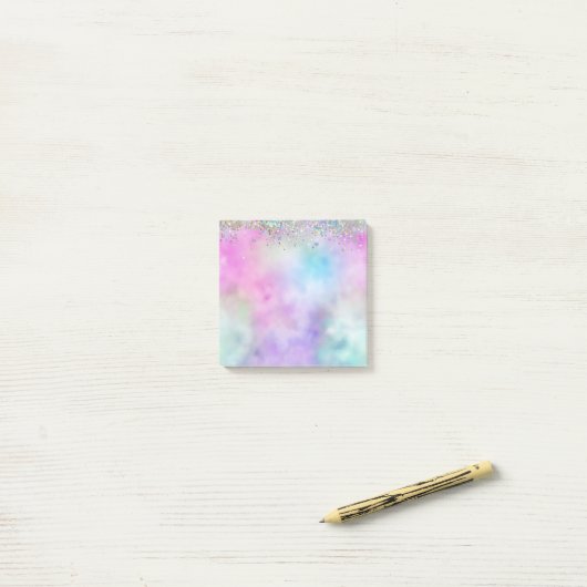 Holografische Glitter Regenboog Pastels Monogram Post-it® Notes (Op bureau)
