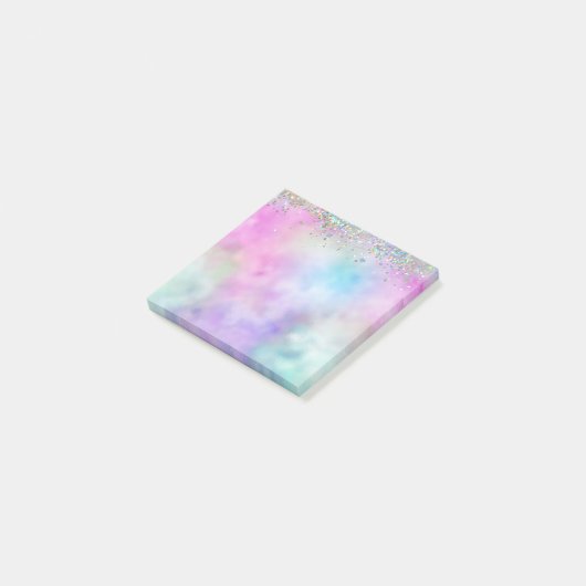 Holografische Glitter Regenboog Pastels Monogram Post-it® Notes (Schuin)