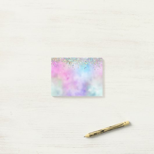 Holografische Glitter Regenboog Pastels Monogram Post-it® Notes (Op bureau)