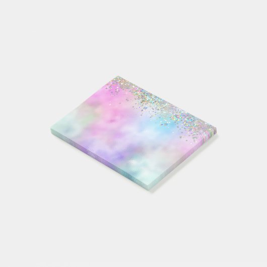 Holografische Glitter Regenboog Pastels Monogram Post-it® Notes (Schuin)