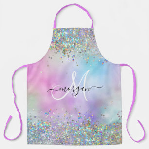 Holografische Glitter Regenboog Pastels Monogram Schort