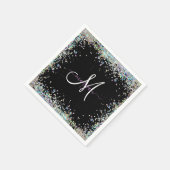 Holografische Glitter Regenboog Pastels Monogram Servet (Hoek)