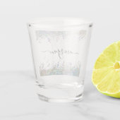 Holografische Glitter Regenboog Pastels Monogram Shot Glas (Achterkant)