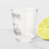 Holografische Glitter Regenboog Pastels Monogram Shot Glas (Rechts)