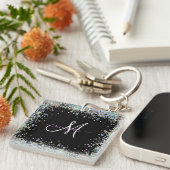 Holografische Glitter Regenboog Pastels Monogram Sleutelhanger (Voorkant Rechts)