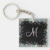 Holografische Glitter Regenboog Pastels Monogram Sleutelhanger (voorkant)