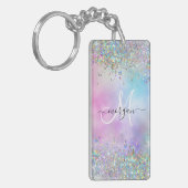 Holografische Glitter Regenboog Pastels Monogram Sleutelhanger (Voorkant Links)