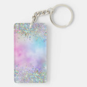Holografische Glitter Regenboog Pastels Monogram Sleutelhanger (achterkant)