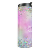 Holografische Glitter Regenboog Pastels Monogram Thermosbeker (Gedraaid links)
