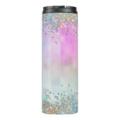 Holografische Glitter Regenboog Pastels Monogram Thermosbeker (Achterkant)