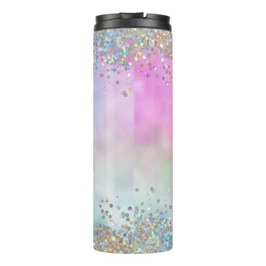 Holografische Glitter Regenboog Pastels Monogram Thermosbeker (Achterkant)