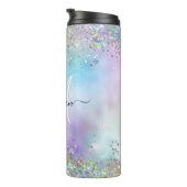 Holografische Glitter Regenboog Pastels Monogram Thermosbeker (Geroteerd rechts)