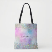 Holografische Glitter Regenboog Pastels Monogram Tote Bag (Voorkant)