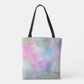 Holografische Glitter Regenboog Pastels Monogram Tote Bag (Achterkant)