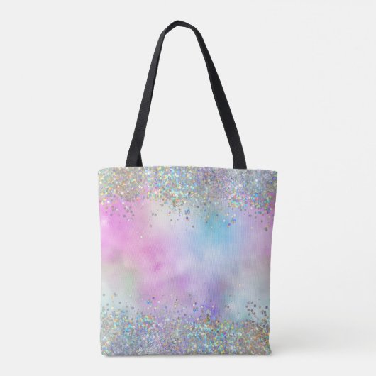 Holografische Glitter Regenboog Pastels Monogram Tote Bag (Achterkant)