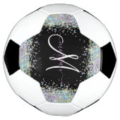 Holografische Glitter Regenboog Pastels Monogram Voetbal (Gedraaid)