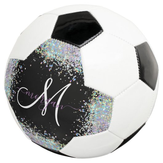 Holografische Glitter Regenboog Pastels Monogram Voetbal (Drie kwart)
