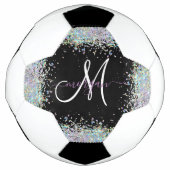 Holografische Glitter Regenboog Pastels Monogram Voetbal (Voorkant)