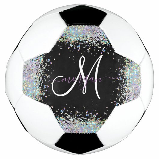 Holografische Glitter Regenboog Pastels Monogram Voetbal (Voorkant)