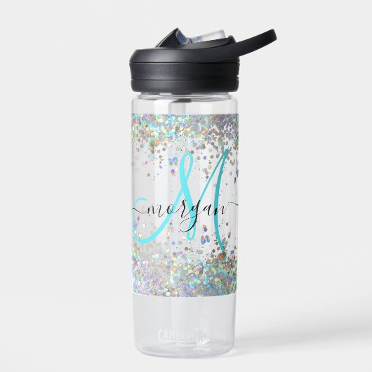 Holografische Glitter Regenboog Pastels Monogram Waterfles (Links)