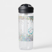 Holografische Glitter Regenboog Pastels Monogram Waterfles (Voorkant)