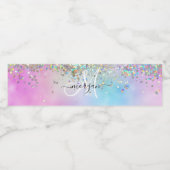 Holografische Glitter Regenboog Pastels Monogram Waterfles Etiket (Enkel label)