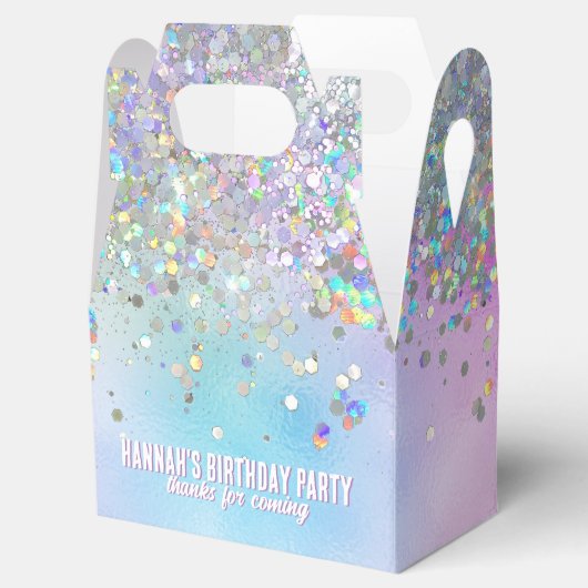 Holografische Glitter Regenboog Pastels Verjaardag Bedankdoosjes (Geopend)