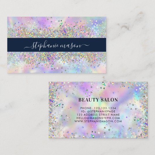 Holografische Glitter Schoonheidssalon Uniek Bedri Contactkaartje (Voorkant / Achterkant)