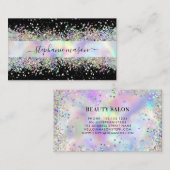Holografische Glitter Schoonheidssalon Zwart Contactkaartje (Voorkant / Achterkant)