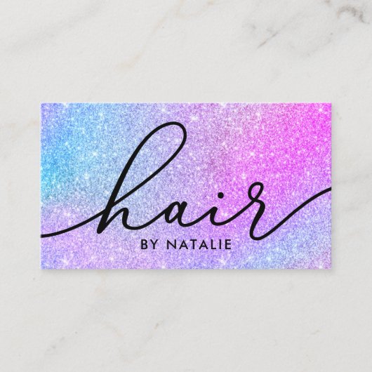 Holografische Glitter Script Typografie Hair Styli Visitekaartje (Voorkant)