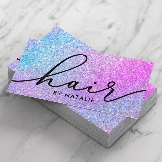 Holografische Glitter Script Typografie Hair Styli Visitekaartje