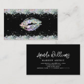 Holografische Glitter Sparkles Lips Uniek Zwart Visitekaartje (Voorkant / Achterkant)