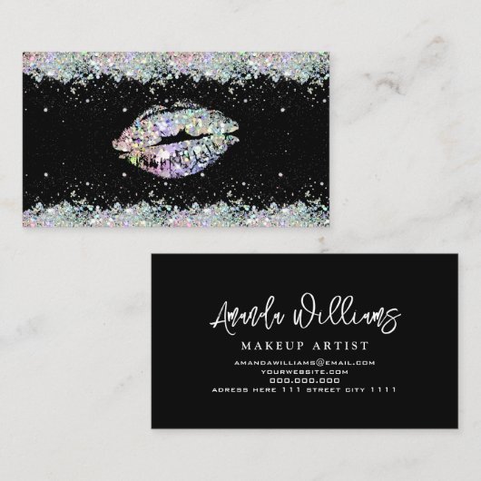 Holografische Glitter Sparkles Lips Uniek Zwart Visitekaartje (Voorkant / Achterkant)