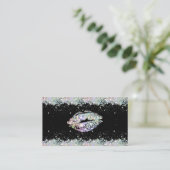 Holografische Glitter Sparkles Lips Uniek Zwart Visitekaartje (Staand voorkant)