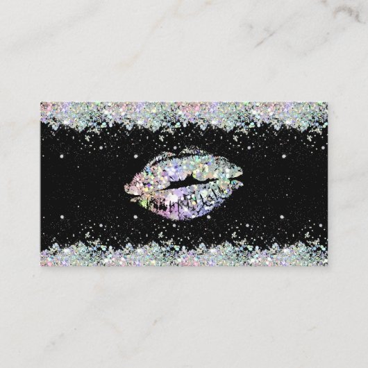 Holografische Glitter Sparkles Lips Uniek Zwart Visitekaartje (Voorkant)