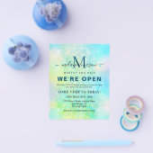 Holografische Glitter We're Open Salon Modern Beau Flyer (Enkel)