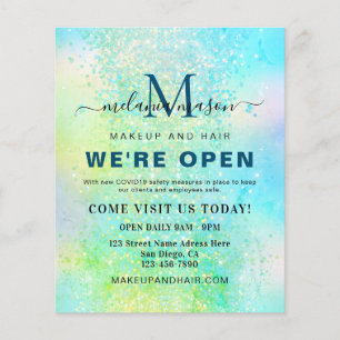Holografische Glitter We're Open Salon Modern Beau Flyer