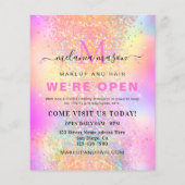 Holografische Glitter We're Open Salon Modern Roze Flyer (Achterkant)