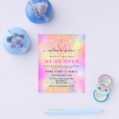 Holografische Glitter We're Open Salon Modern Roze Flyer (Enkel)