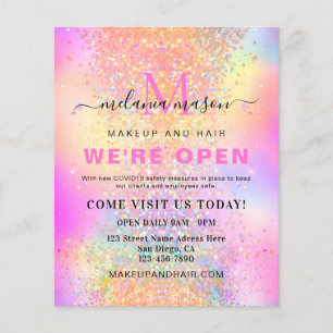 Holografische Glitter We're Open Salon Modern Roze Flyer