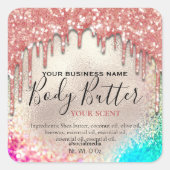 Holografische glitterslichaamboterlabels vierkante sticker (Voorkant)