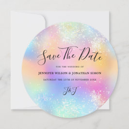 Holografische glitterspastel trouwkaart save the d date