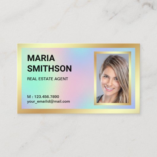 Holografische Gold Folie Vastgoedmakelaar Foto Visitekaartje (Voorkant)