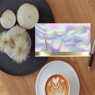 Holografische Gouden Boom Vrouwen Silhouet, Yoga Visitekaartje
