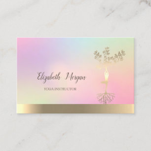 Holografische Gouden Boom Vrouwen Silhouet Yoga Visitekaartje
