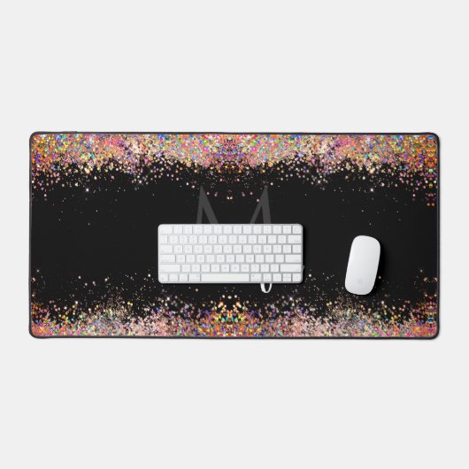 Holografische Gouden Glitter Monogram Zwart Sparkl Bureaumat (Keyboard & Muis)