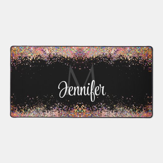 Holografische Gouden Glitter Monogram Zwart Sparkl Bureaumat (Voorkant)