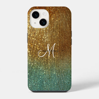Holografische gouden glitters gepersonaliseerd iPhone 14 hoesje